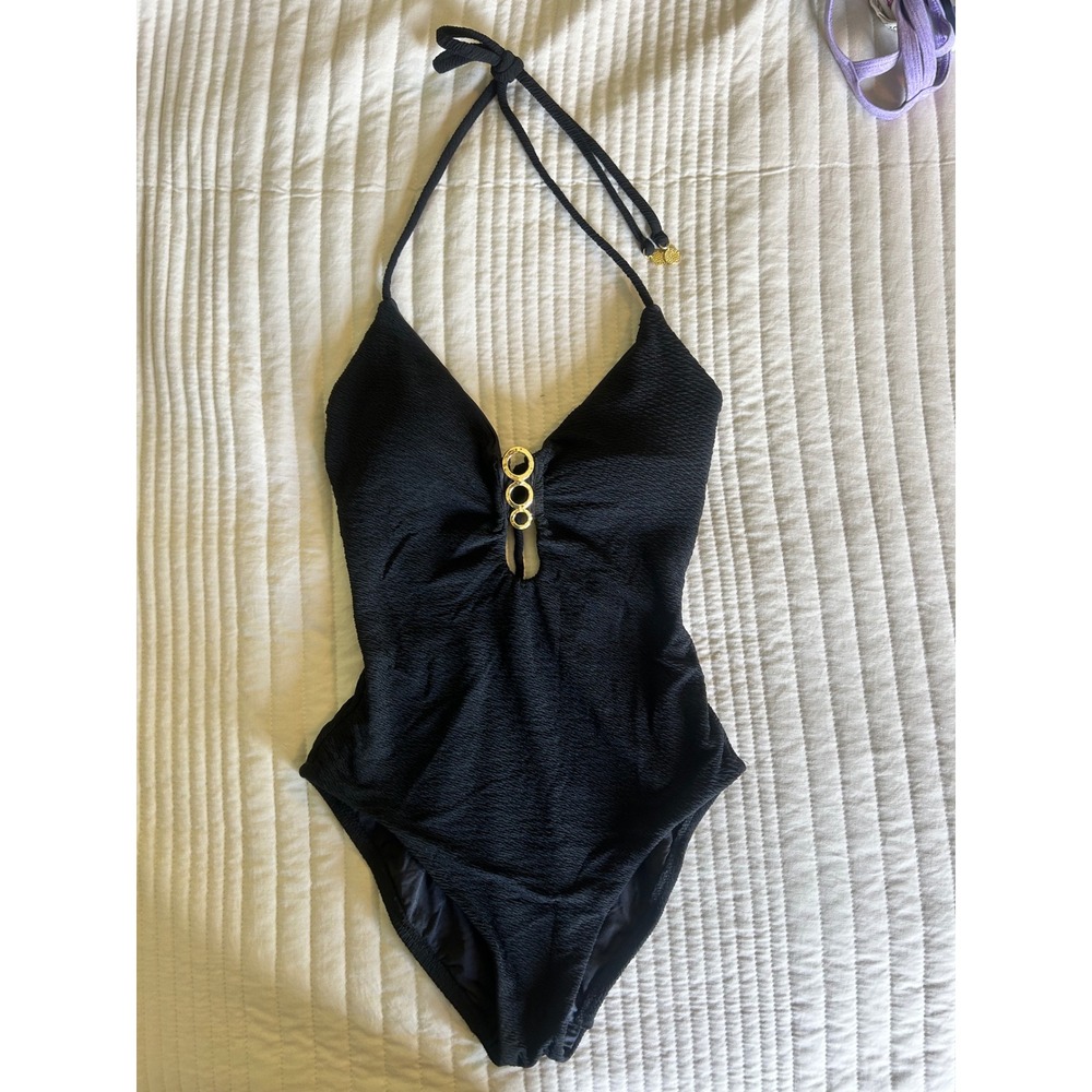 Trina Turk Black Sands Textured 1pc Swimsuit 6 Small - Picture 4 of 7